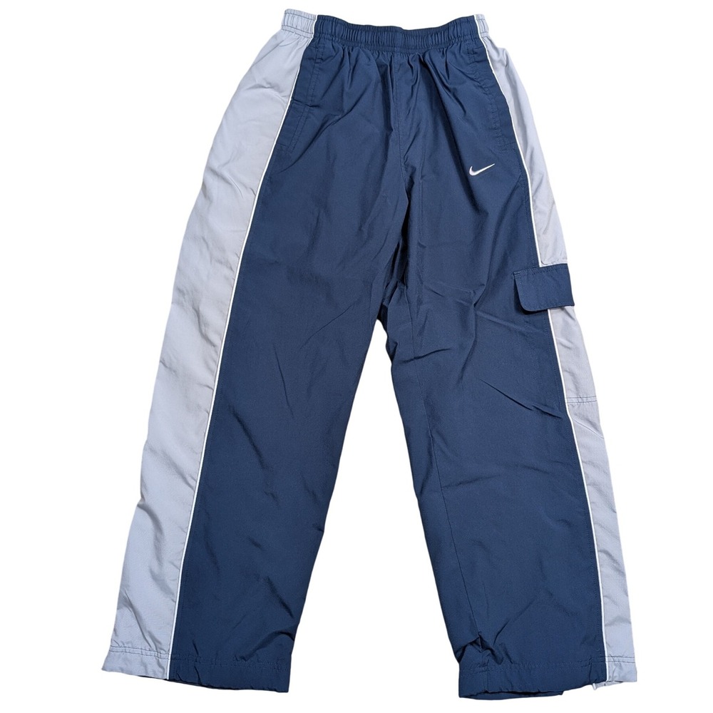 Nike Kids Cargo Pants Lined Blue Gray Logo Pocket Zip Legs Size L 14-16